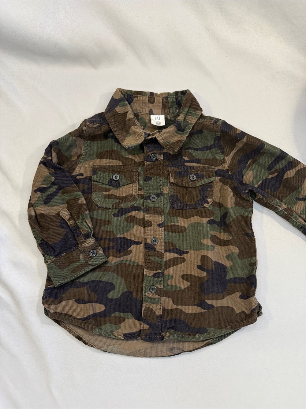 GAP Kids Camo Corduroy Button-Down Shirt - Green/Brown/Black